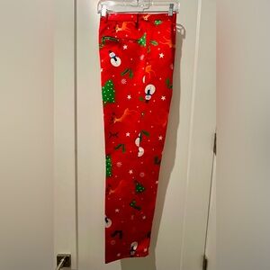 Festive Red Snowman Print Dress Pants